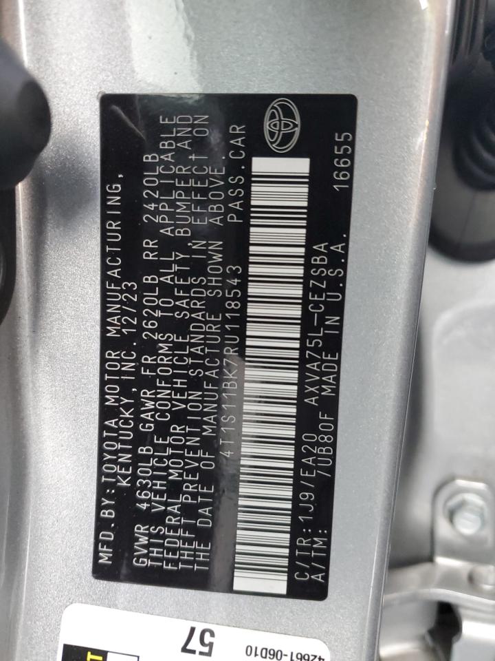 2024 TOYOTA CAMRY SE NIGHT SHADE VIN:4T1S11BK7RU118543