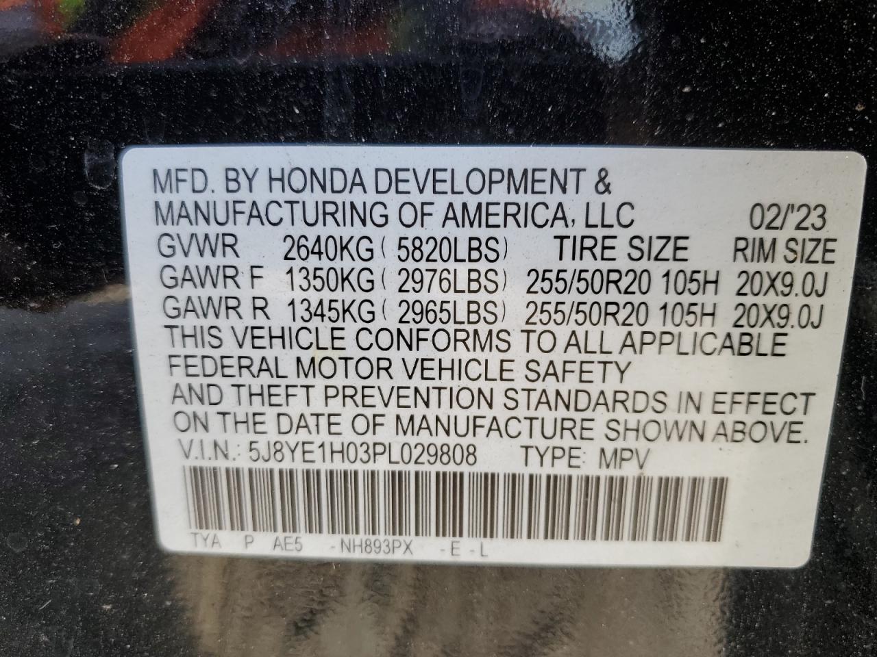 2023 ACURA MDX A-SPEC VIN:5J8YE1H03PL029808