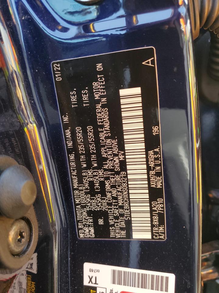 2022 TOYOTA HIGHLANDER HYBRID PLATINUM VIN:5TDEBRCHXNS083219