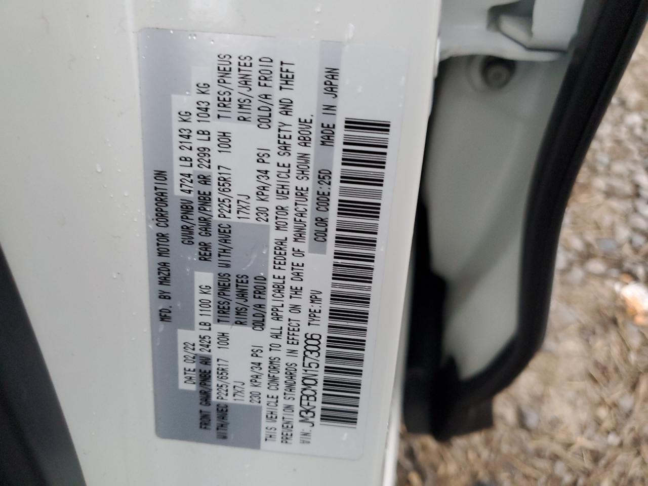 2022 MAZDA CX-5 PREFERRED VIN:JM3KFBCM0N1573006