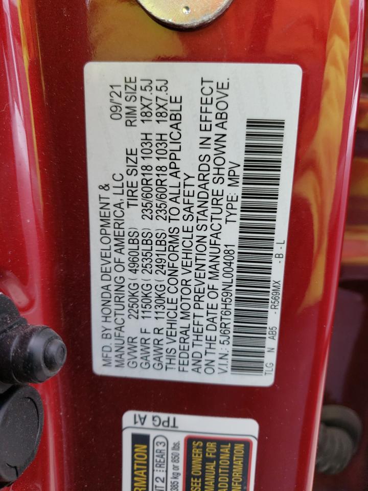 2022 HONDA CR-V EX VIN:5J6RT6H59NL004081