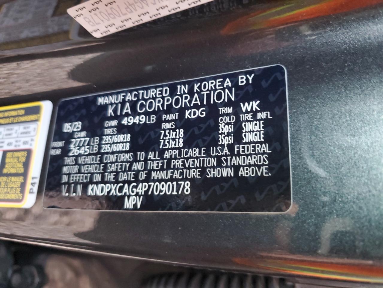 2023 KIA SPORTAGE SX PRESTIGE VIN:KNDPXCAG4P7090178