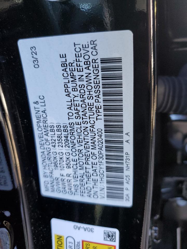 2023 HONDA ACCORD EX VIN:1HGCY1F30PA020400