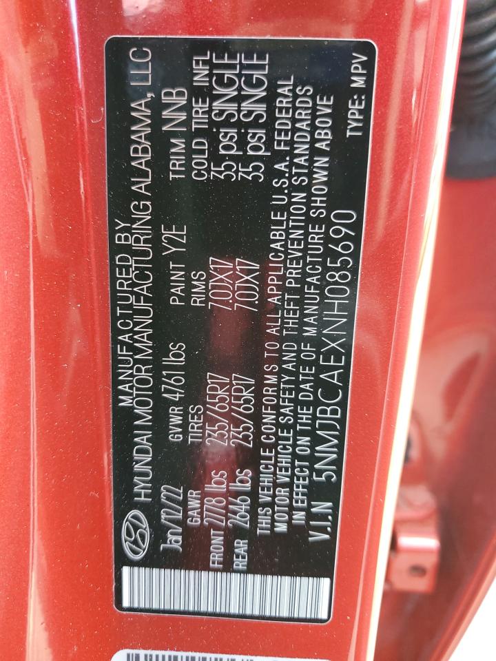 2022 HYUNDAI TUCSON SEL VIN:5NMJBCAEXNH085690