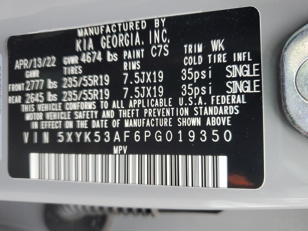 2023 KIA SPORTAGE SX PRESTIGE VIN:5XYK53AF6PG019350