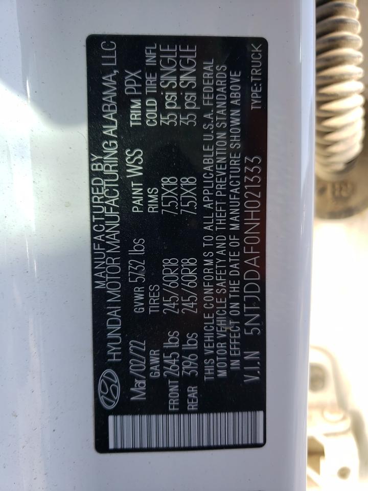 2022 HYUNDAI SANTA CRUZ SEL PREMIUM VIN:5NTJDDAF0NH021333