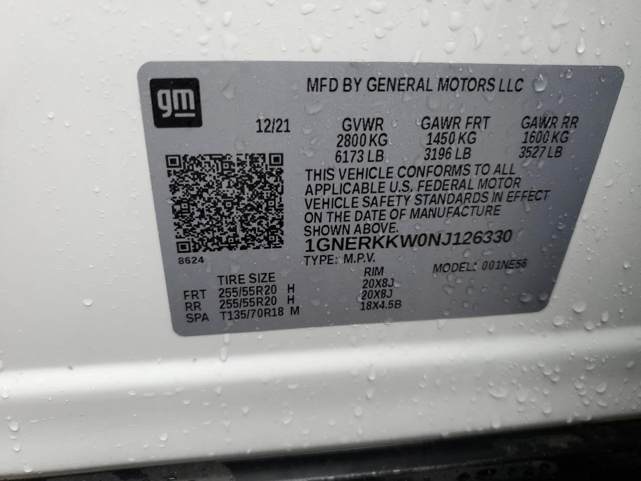 2022 CHEVROLET TRAVERSE PREMIER VIN:1GNERKKW0NJ126330