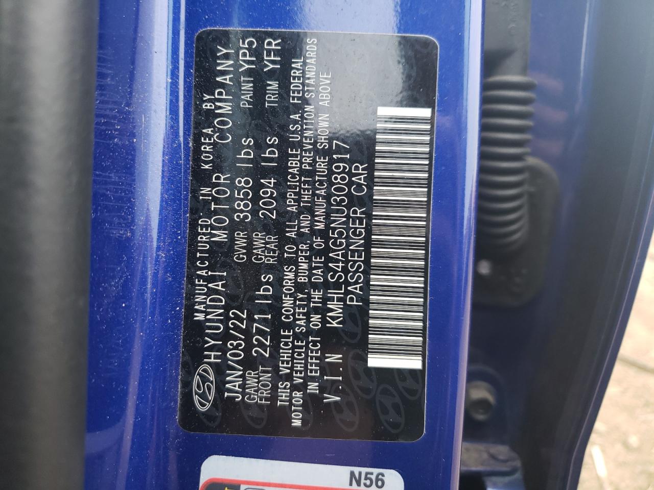 2022 HYUNDAI ELANTRA SEL VIN:66194892