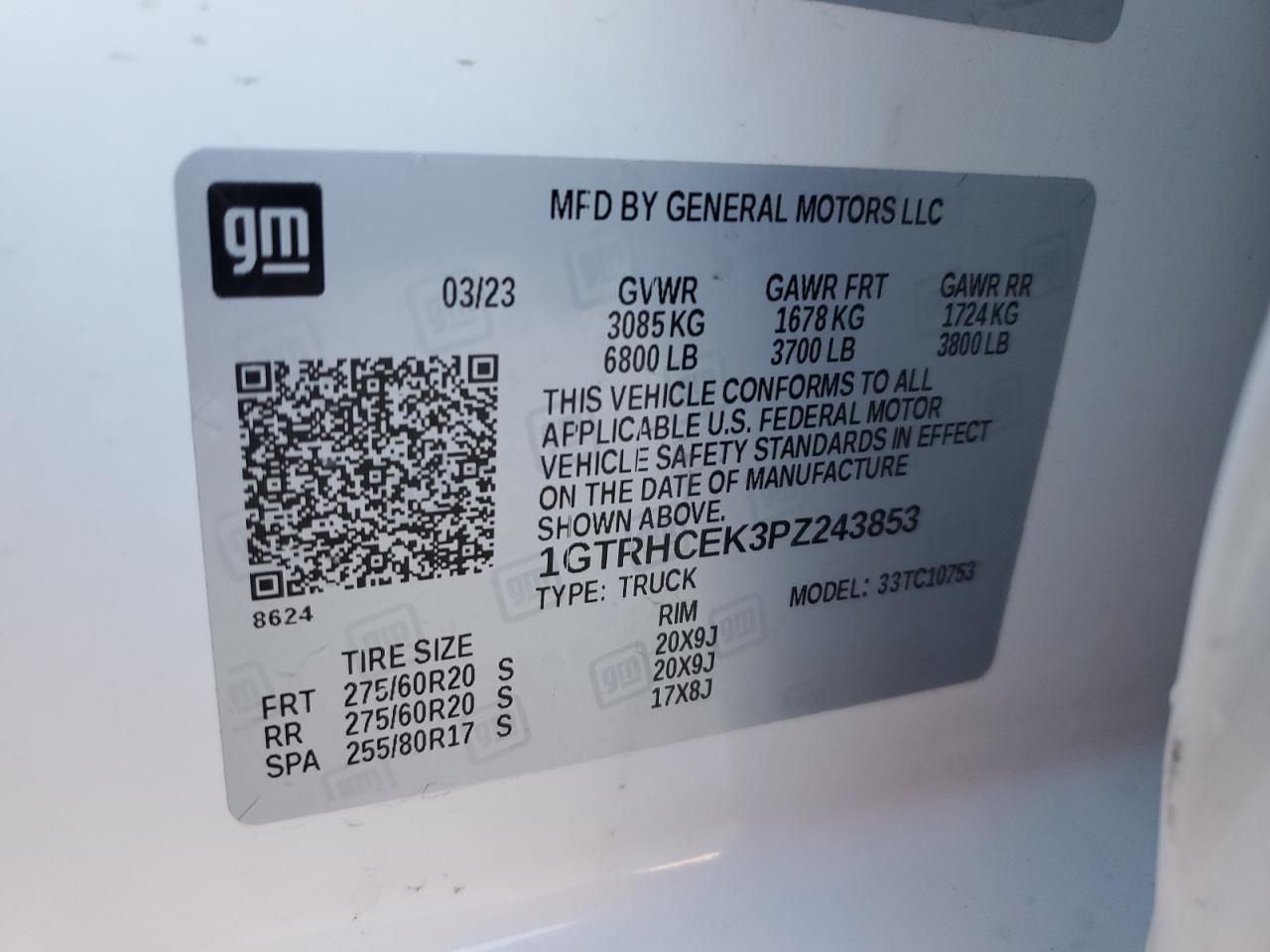2023 GMC SIERRA C1500 ELEVATION VIN:1GTRHCEK3PZ243853