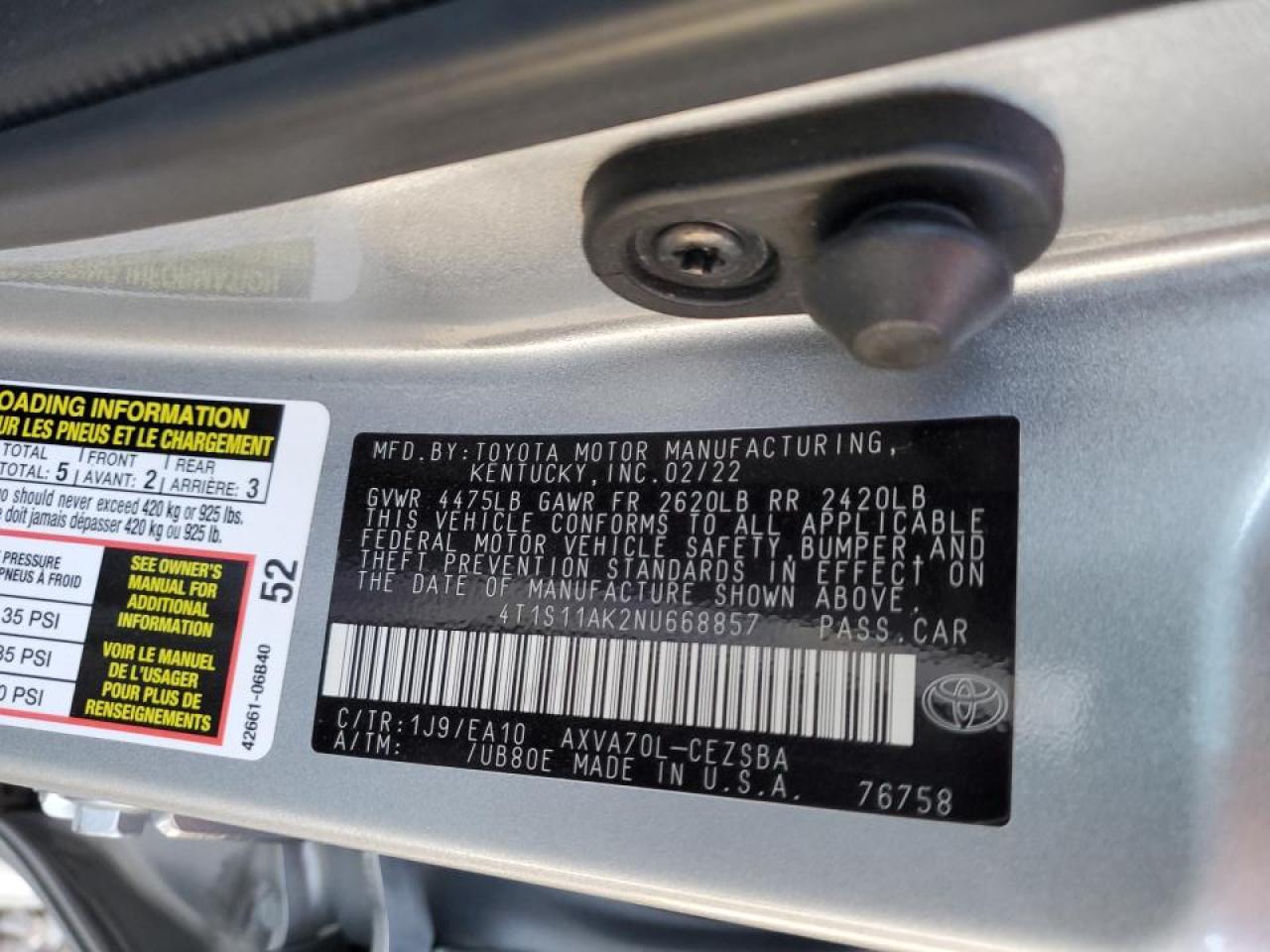 2022 TOYOTA CAMRY NIGHT SHADE VIN:4T1S11AK2NU668857