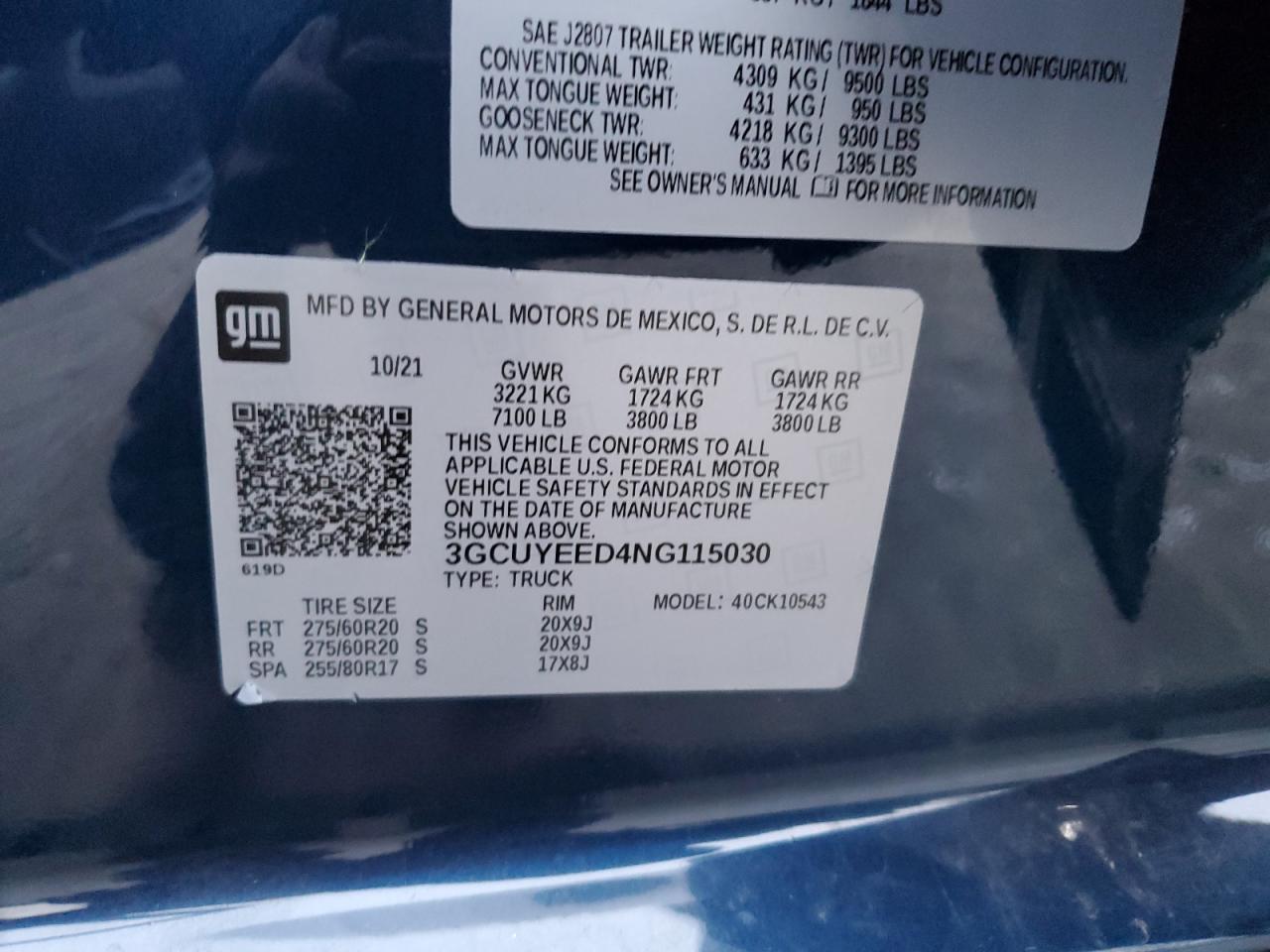 2022 CHEVROLET SILVERADO LTD K1500 RST VIN:3GCUYEED4NG115030