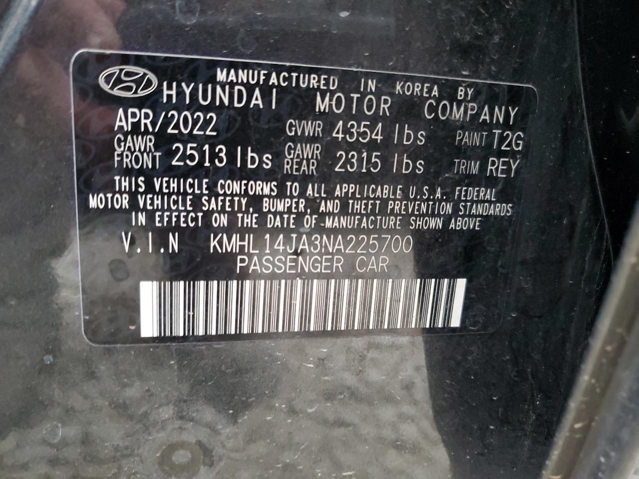 2022 HYUNDAI SONATA SEL VIN:KMHL14JA3NA225700