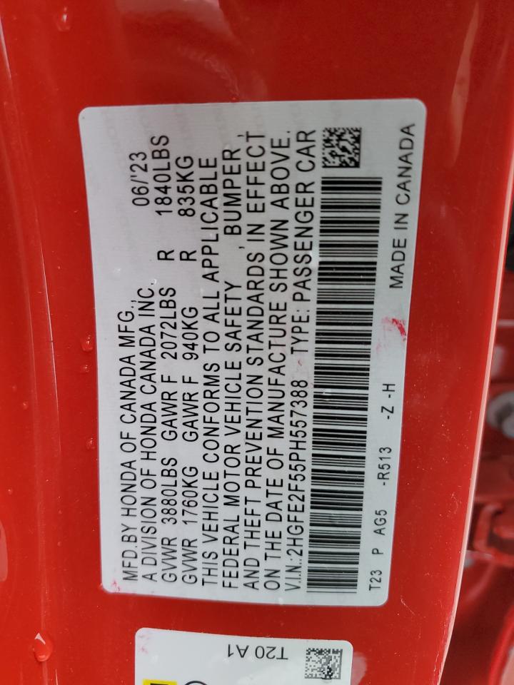 2023 HONDA CIVIC SPORT VIN:2HGFE2F55PH557388