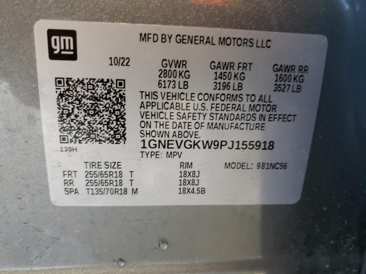 2023 CHEVROLET TRAVERSE LT VIN:1GNEVGKW9PJ155918