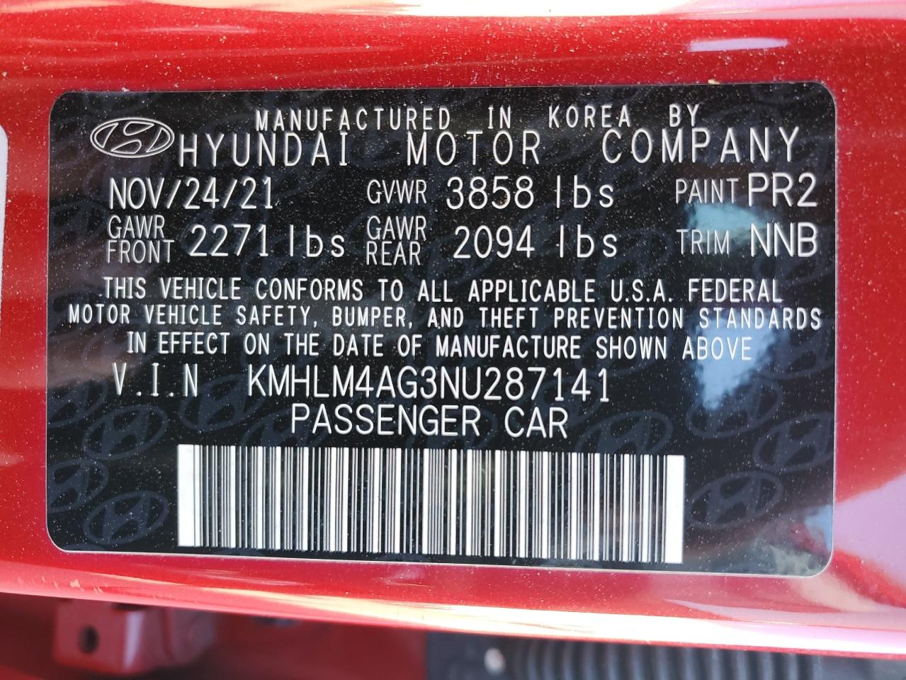 2022 HYUNDAI ELANTRA SEL VIN:KMHLM4AG3NU287141
