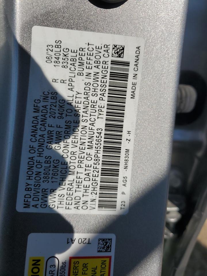 2023 HONDA CIVIC SPORT VIN:2HGFE2F58PH556543