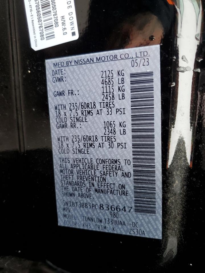 2023 NISSAN ROGUE SV VIN:5N1BT3BB3PC836647