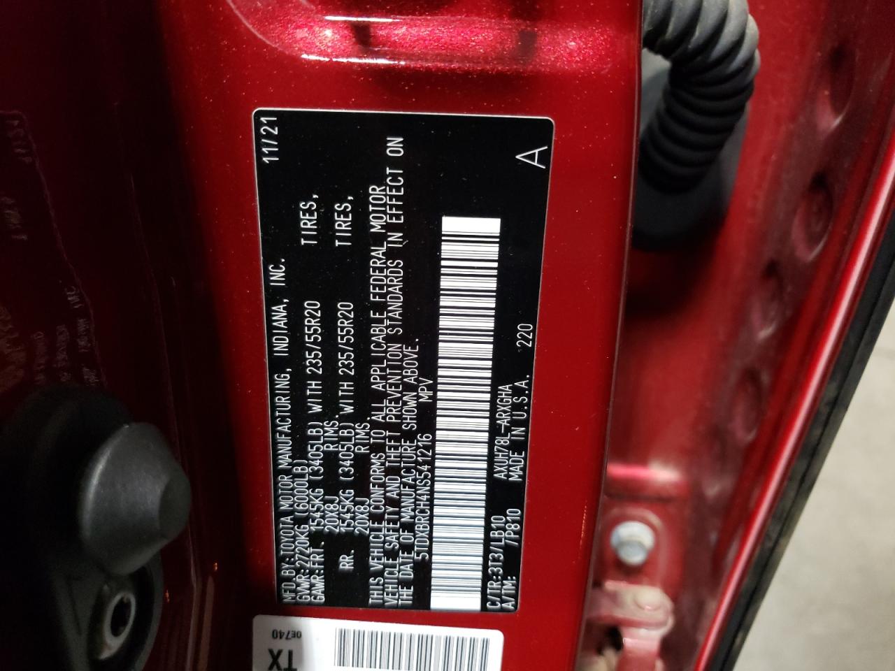 2022 TOYOTA HIGHLANDER HYBRID LIMITED VIN:5TDXBRCH4NS541216