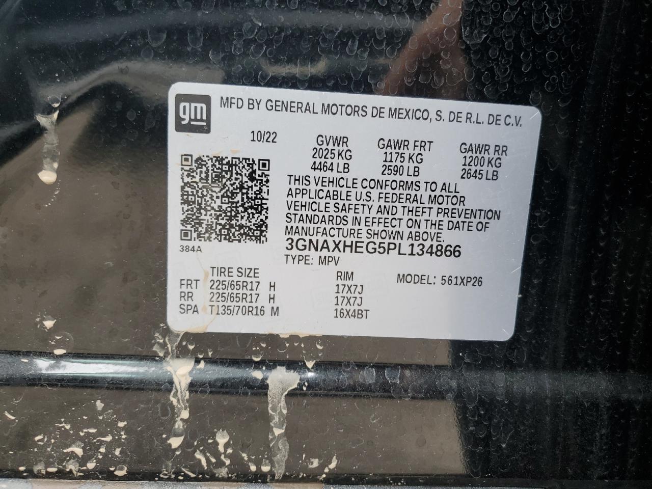 2023 CHEVROLET EQUINOX LS VIN:3GNAXHEG5PL134866