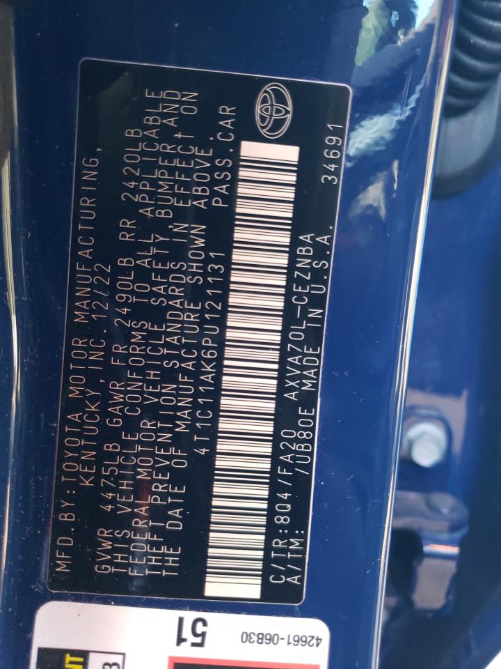 2023 TOYOTA CAMRY LE VIN:4T1C11AK6PU121131