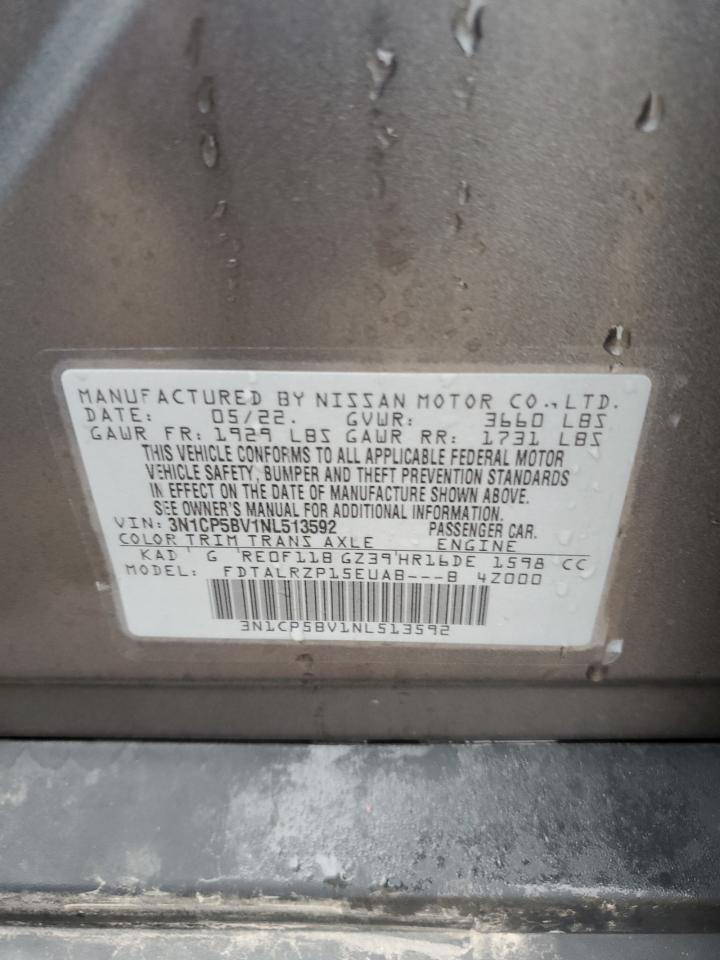 2022 NISSAN KICKS S VIN:3N1CP5BV1NL513592