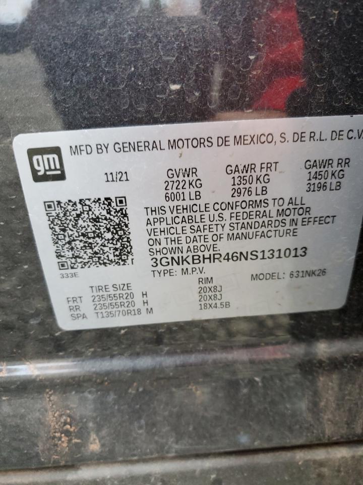 2022 CHEVROLET BLAZER 2LT VIN:3GNKBHR46NS131013