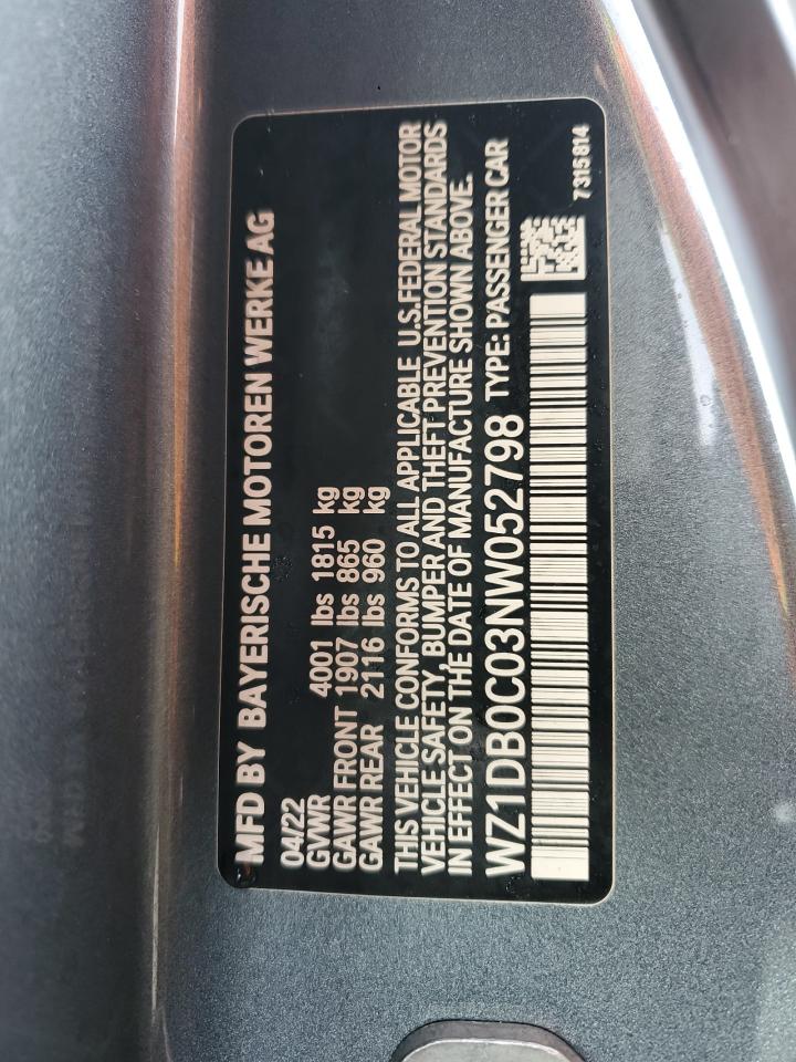 2022 TOYOTA SUPRA BASE VIN:WZ1DB0C03NW052798