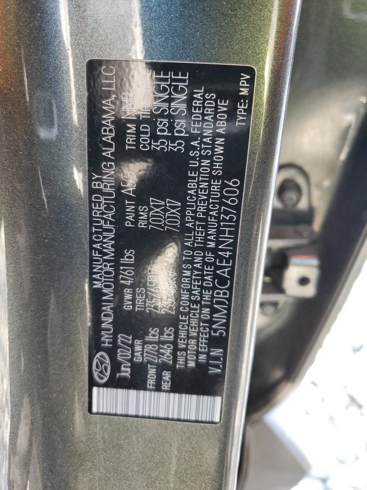 2022 HYUNDAI TUCSON SEL VIN:5NMJBCAE4NH137606