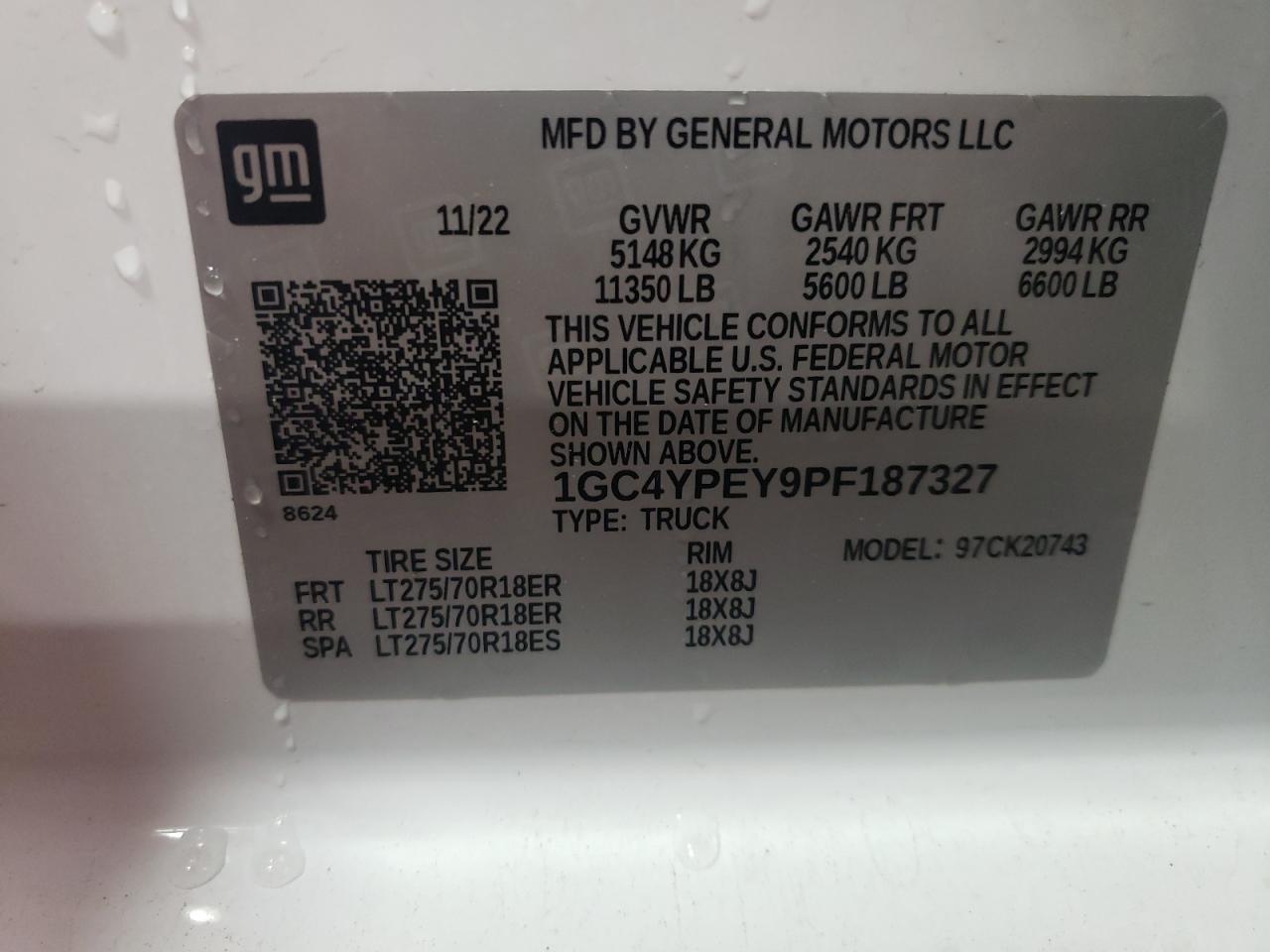 2023 CHEVROLET SILVERADO K2500 HEAVY DUTY LTZ VIN:1GC4YPEY9PF187327