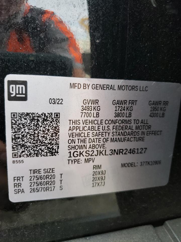 2022 GMC YUKON XL DENALI VIN:1GKS2JKL3NR246127