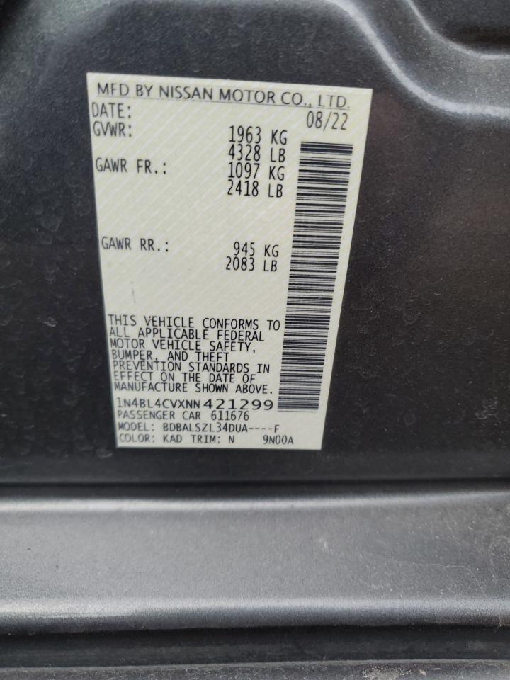 2022 NISSAN ALTIMA SR VIN:1N4BL4CVXNN421299