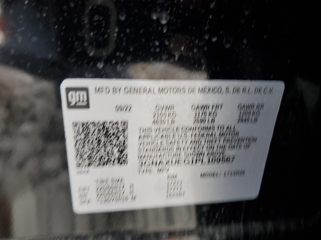 2023 CHEVROLET EQUINOX LT VIN:3GNAXUEG1PL109567