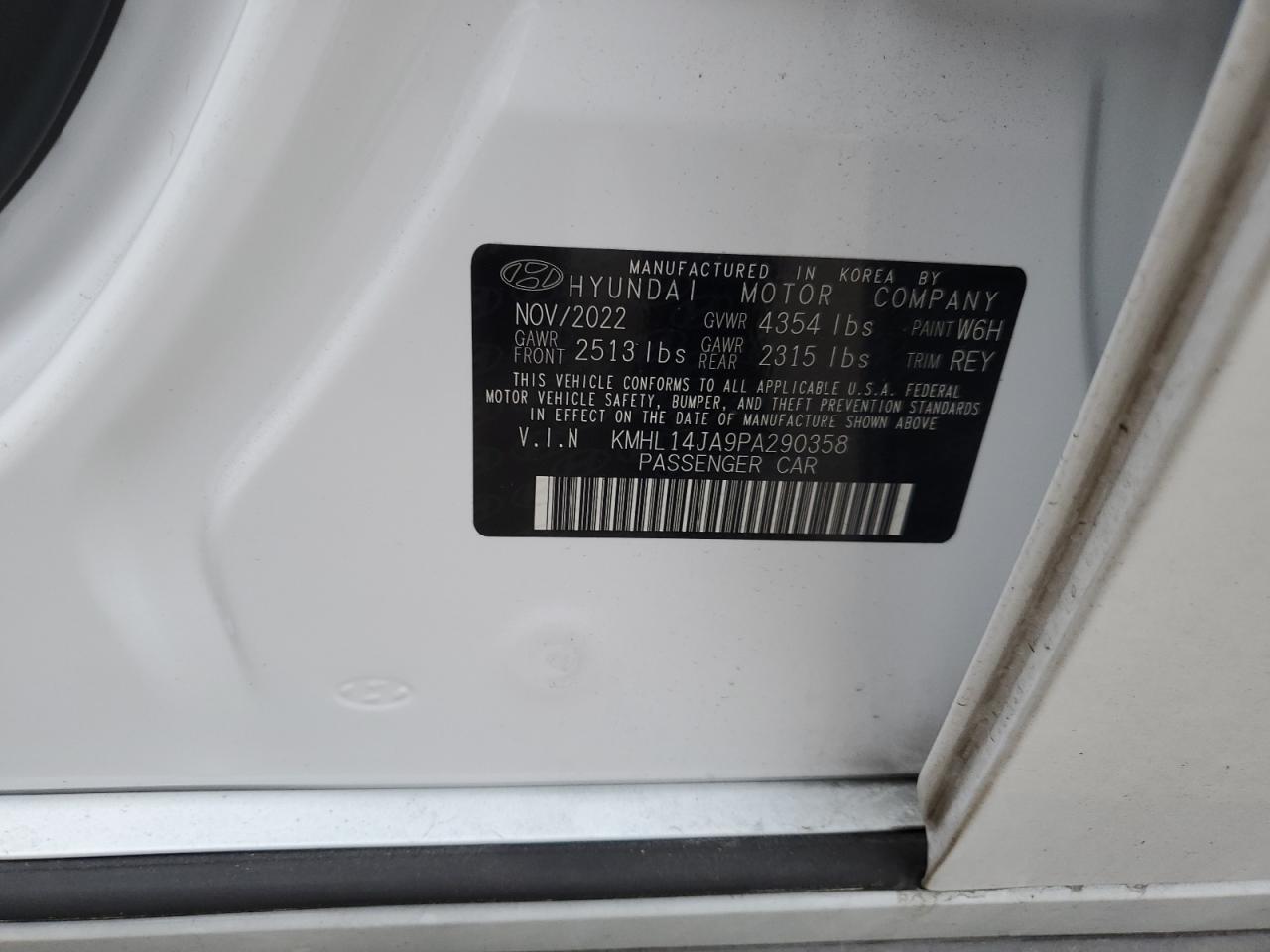 2023 HYUNDAI SONATA SEL VIN:KMHL14JA9PA290358