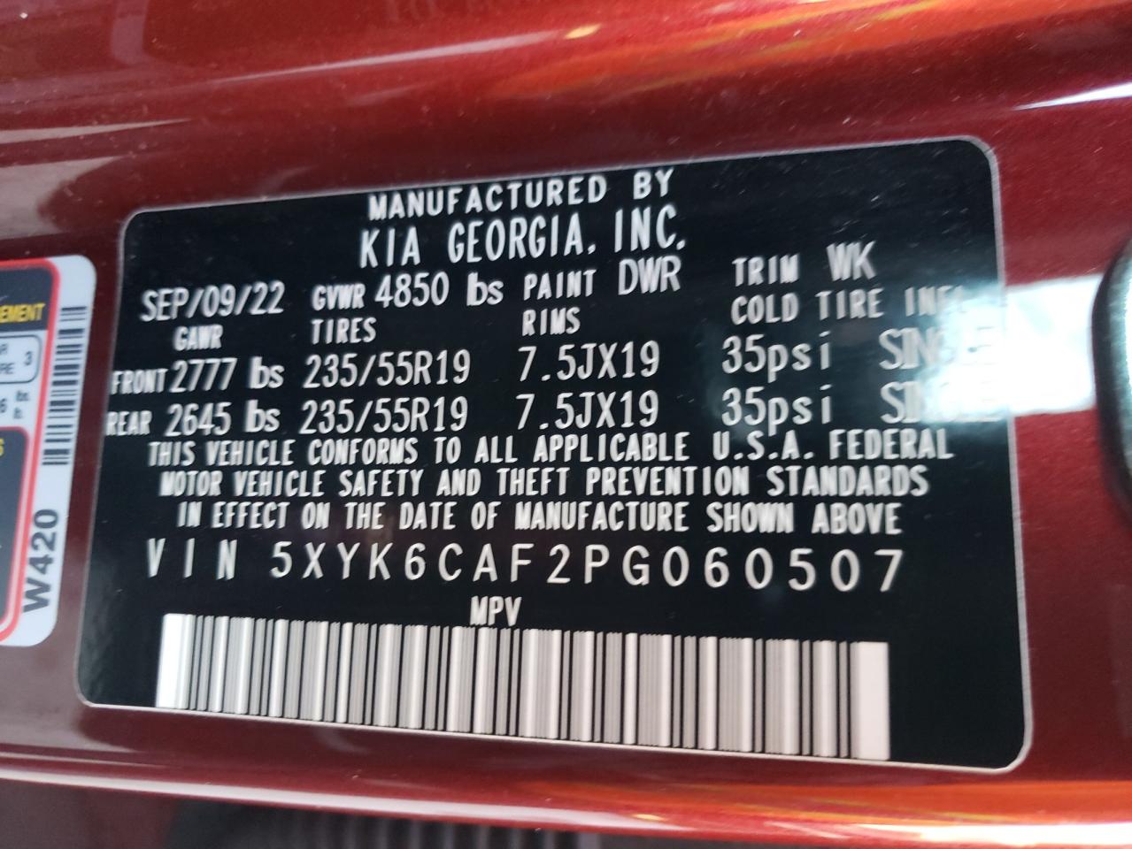 2023 KIA SPORTAGE X LINE VIN:5XYK6CAF2PG060507