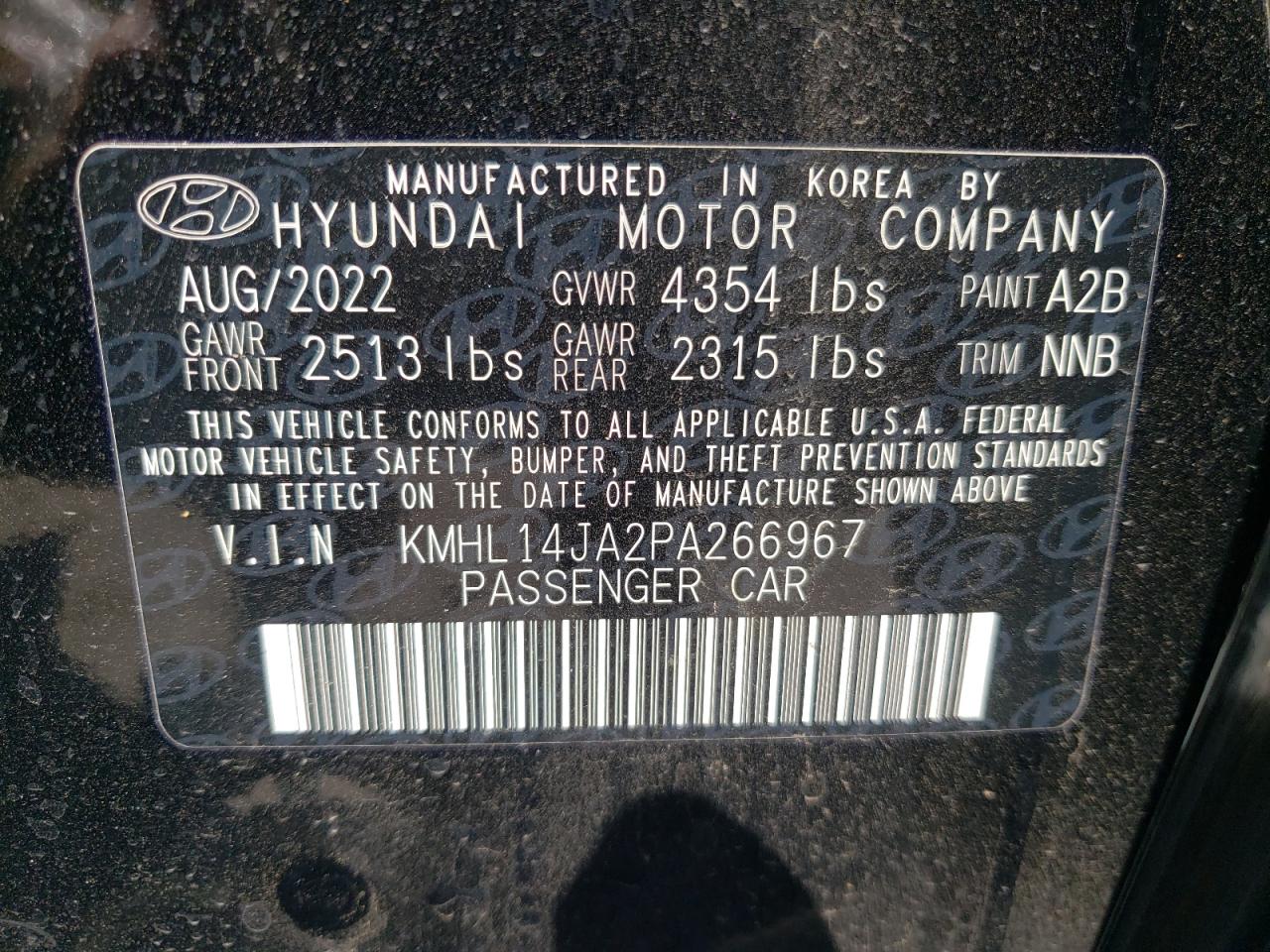 2023 HYUNDAI SONATA SEL VIN:KMHL14JA2PA266967