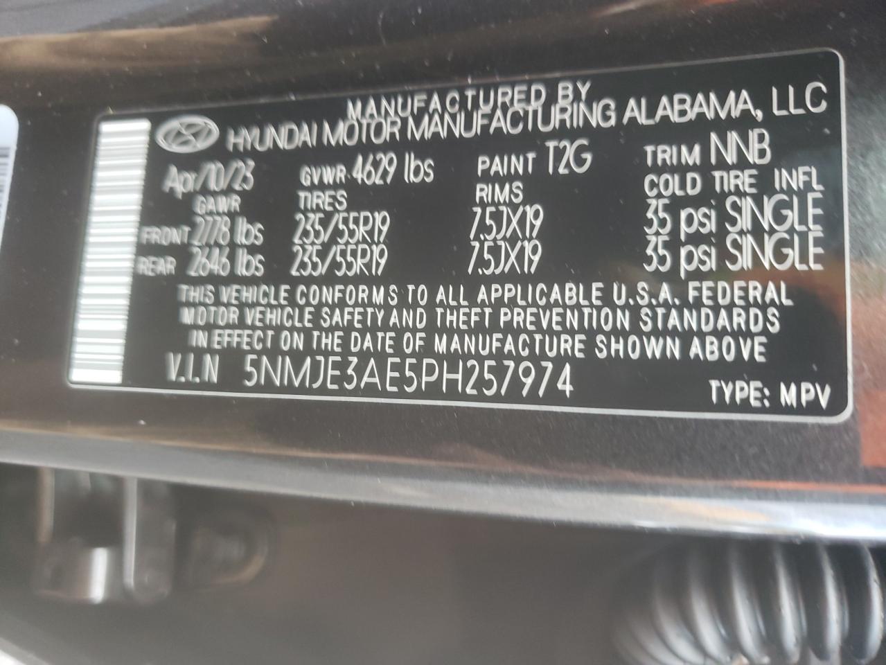 2023 HYUNDAI TUCSON LIMITED VIN:5NMJE3AE5PH257974