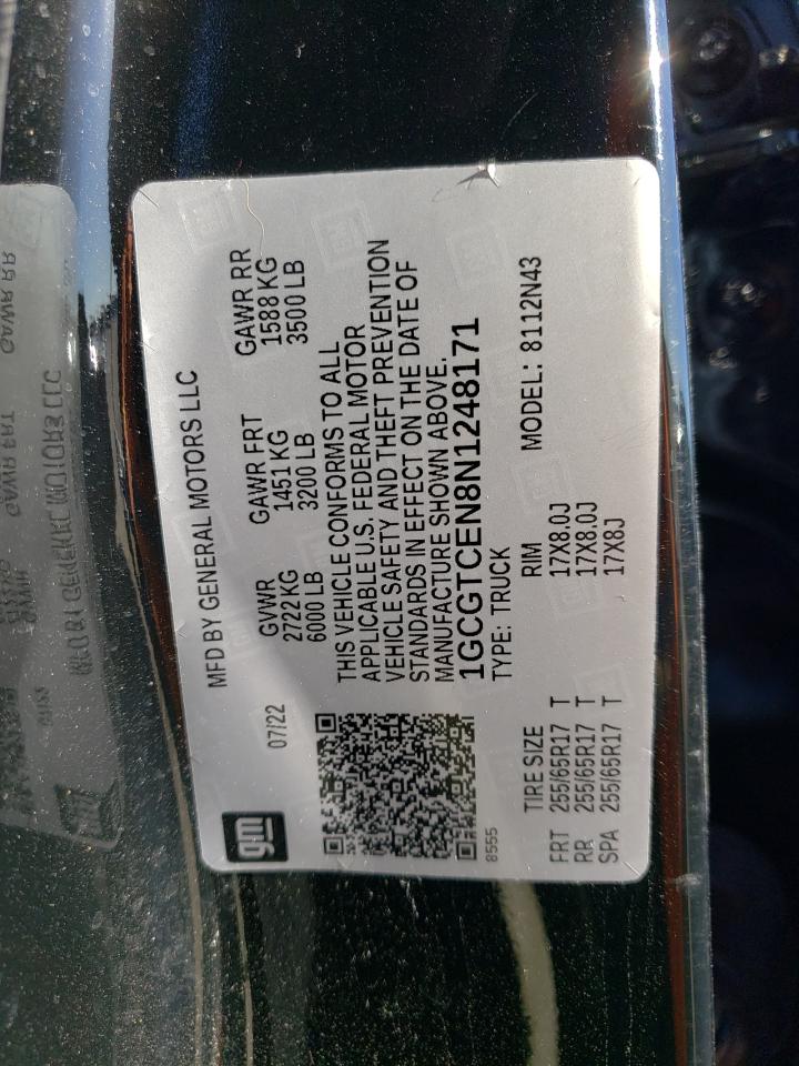 2022 CHEVROLET COLORADO LT VIN:1GCGTCEN8N1248171