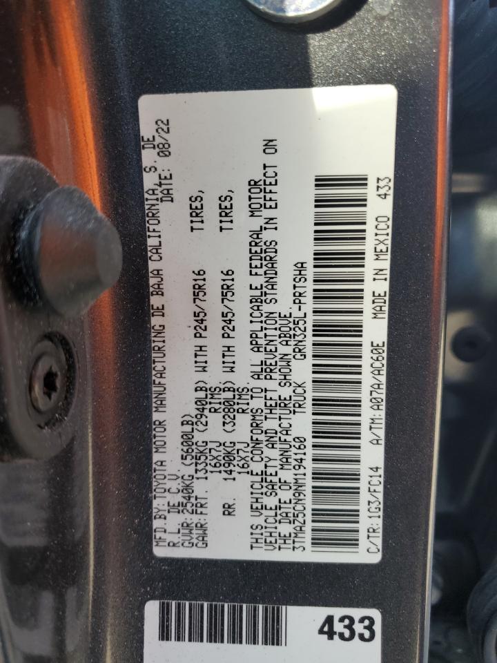 2022 TOYOTA TACOMA DOUBLE CAB VIN:3TMAZ5CN9NM194160