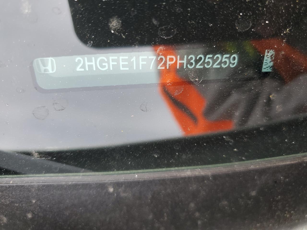 2023 HONDA CIVIC EX VIN:2HGFE1F72PH325259