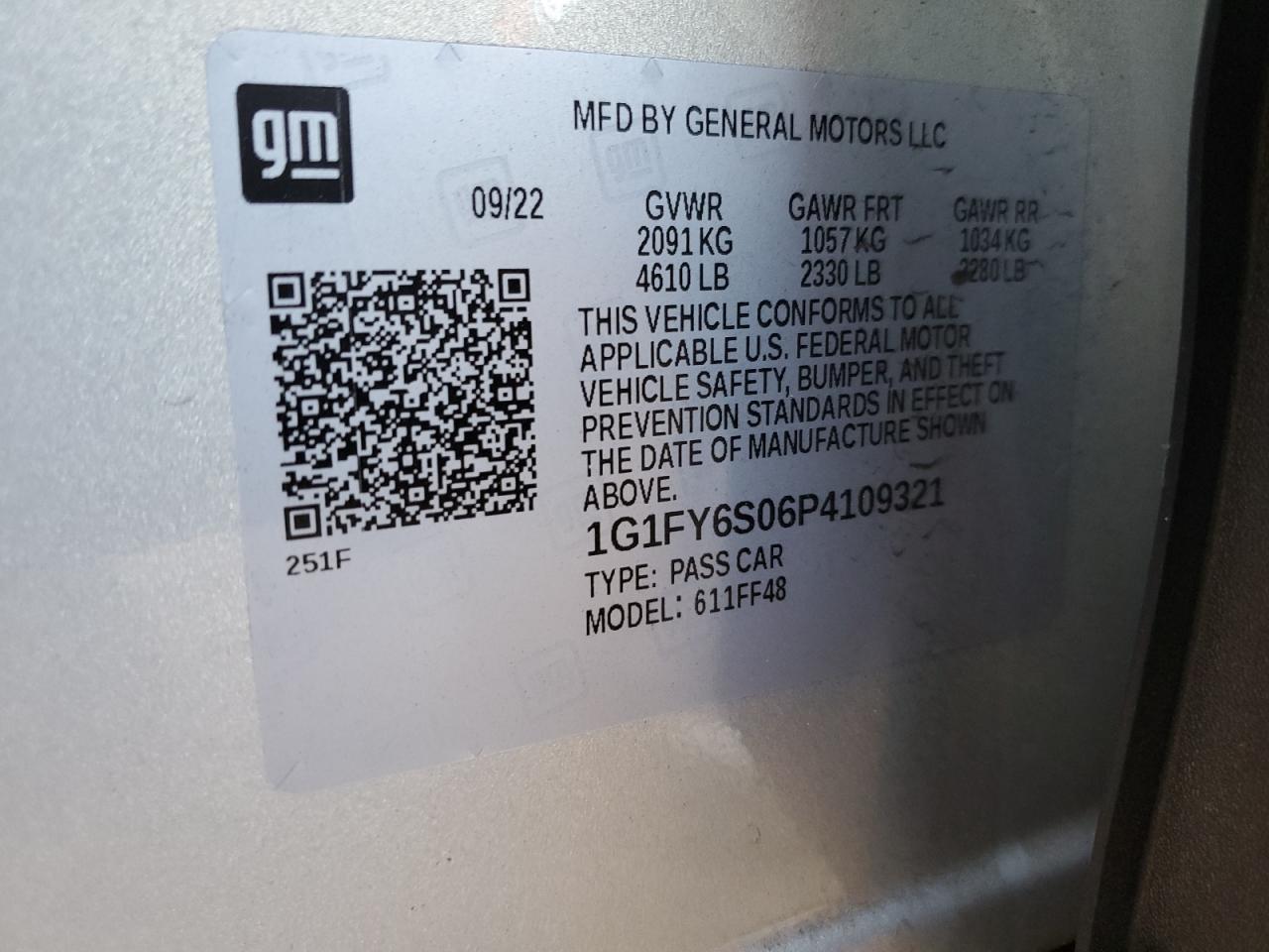 2023 CHEVROLET BOLT EUV LT VIN:1G1FY6S06P4109321