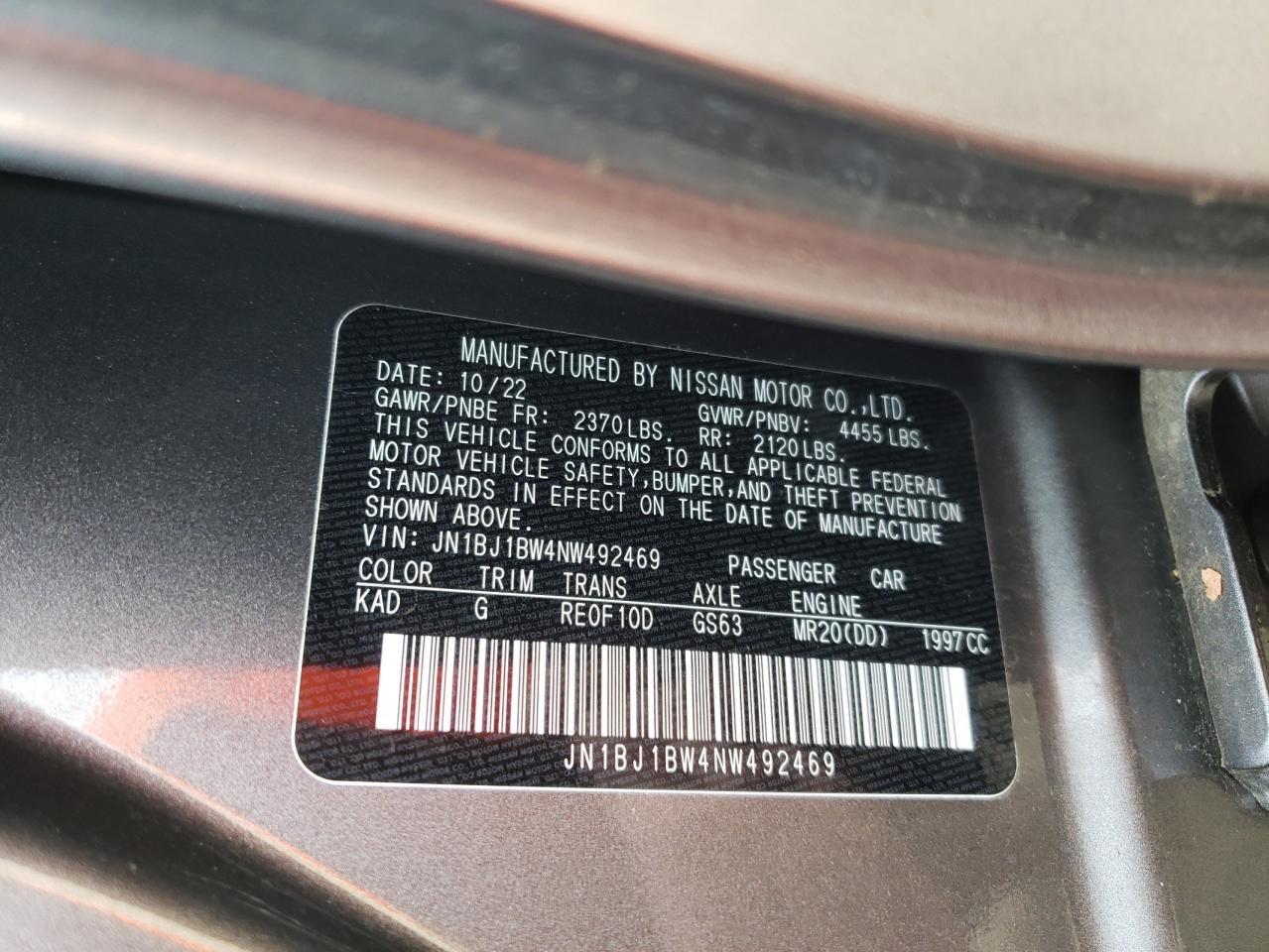 2022 NISSAN ROGUE SPORT SV VIN:JN1BJ1BW4NW492469