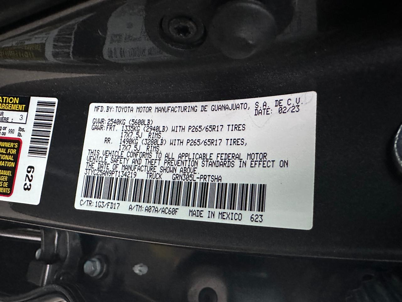 2023 TOYOTA TACOMA DOUBLE CAB VIN:3TYCZ5AN9PT134219