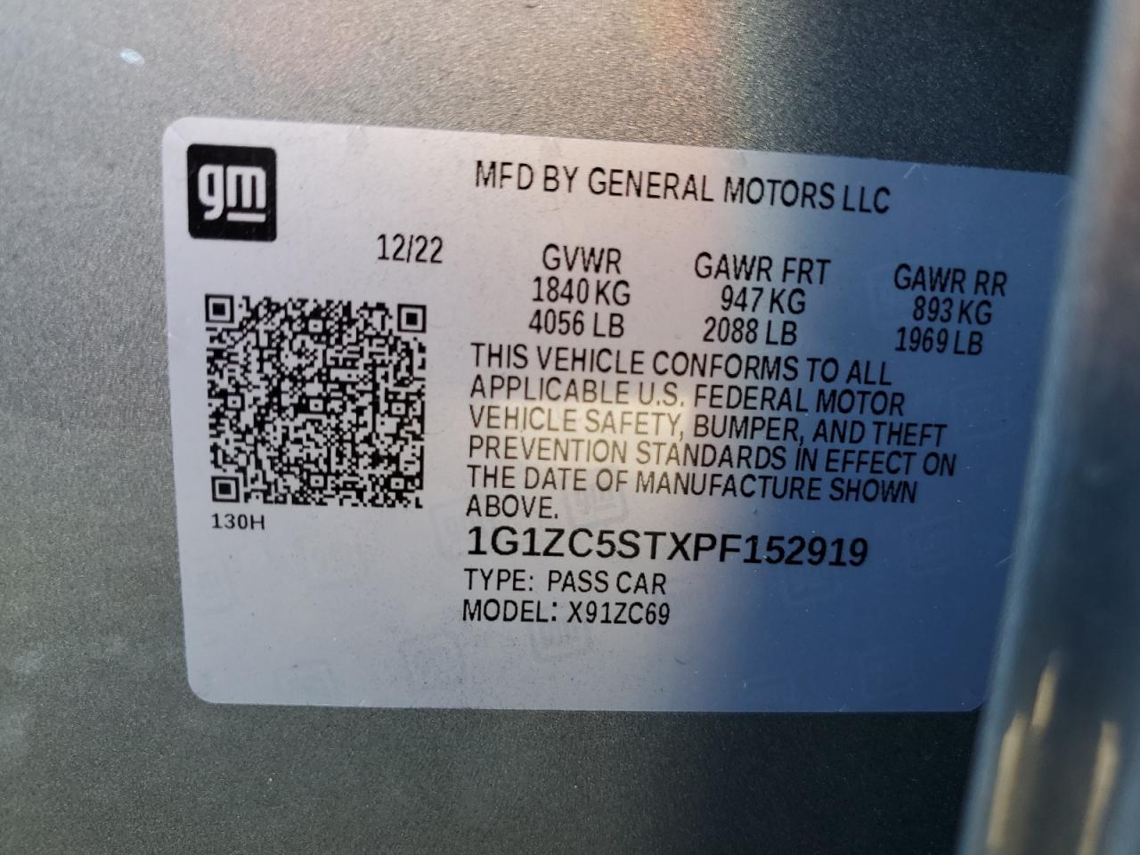 2023 CHEVROLET MALIBU LS VIN:1G1ZC5STXPF152919