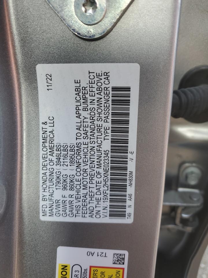 2022 HONDA CIVIC LX VIN:19XFL2H5XNE023345