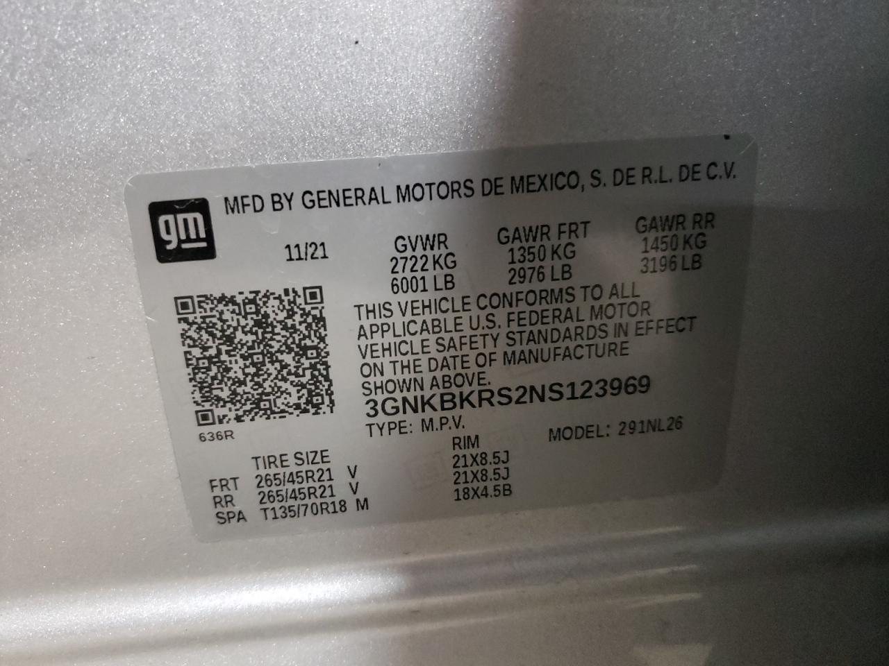 2022 CHEVROLET BLAZER RS VIN:3GNKBKRS2NS123969