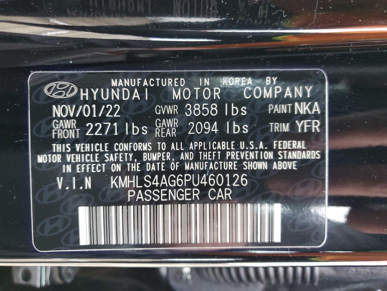 2023 HYUNDAI ELANTRA SEL VIN:KMHLS4AG6PU460126