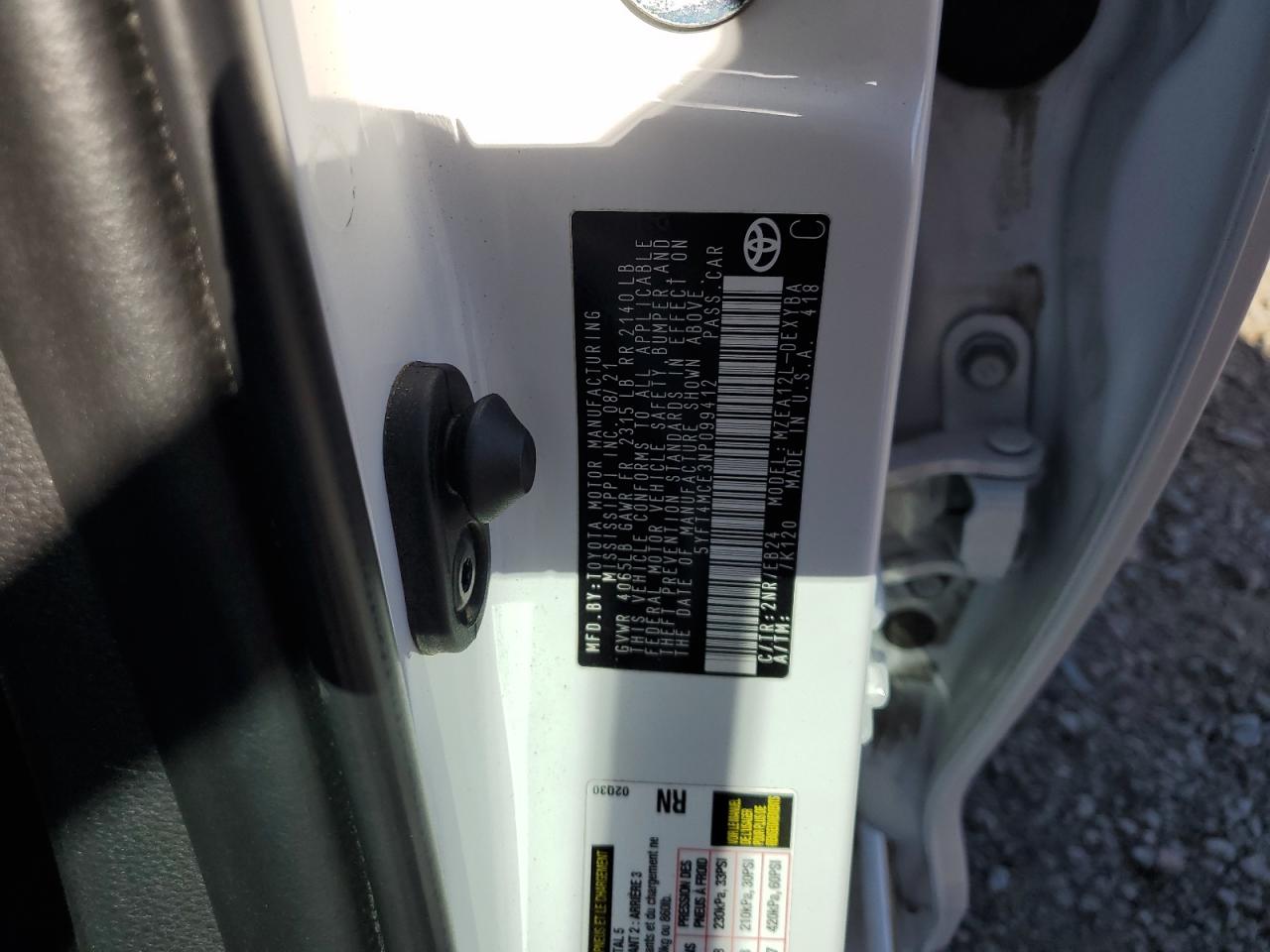 2022 TOYOTA COROLLA XSE VIN:5YFT4MCE3NP099412