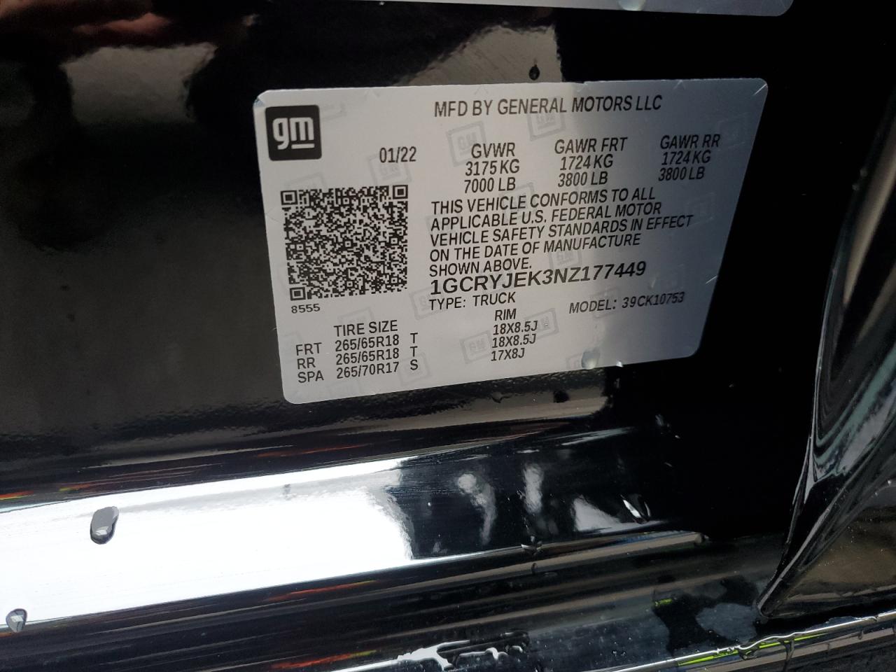 2022 CHEVROLET SILVERADO LTD K1500 LT-L VIN:1GCRYJEK3NZ177449