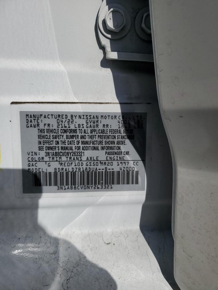 2022 NISSAN SENTRA SV VIN:3N1AB8CV0NY263321