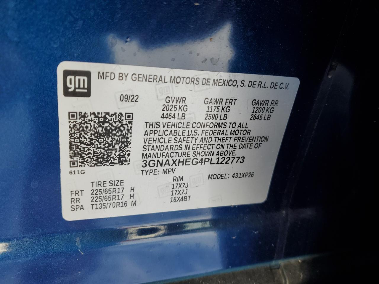 2023 CHEVROLET EQUINOX LS VIN:3GNAXHEG4PL122773